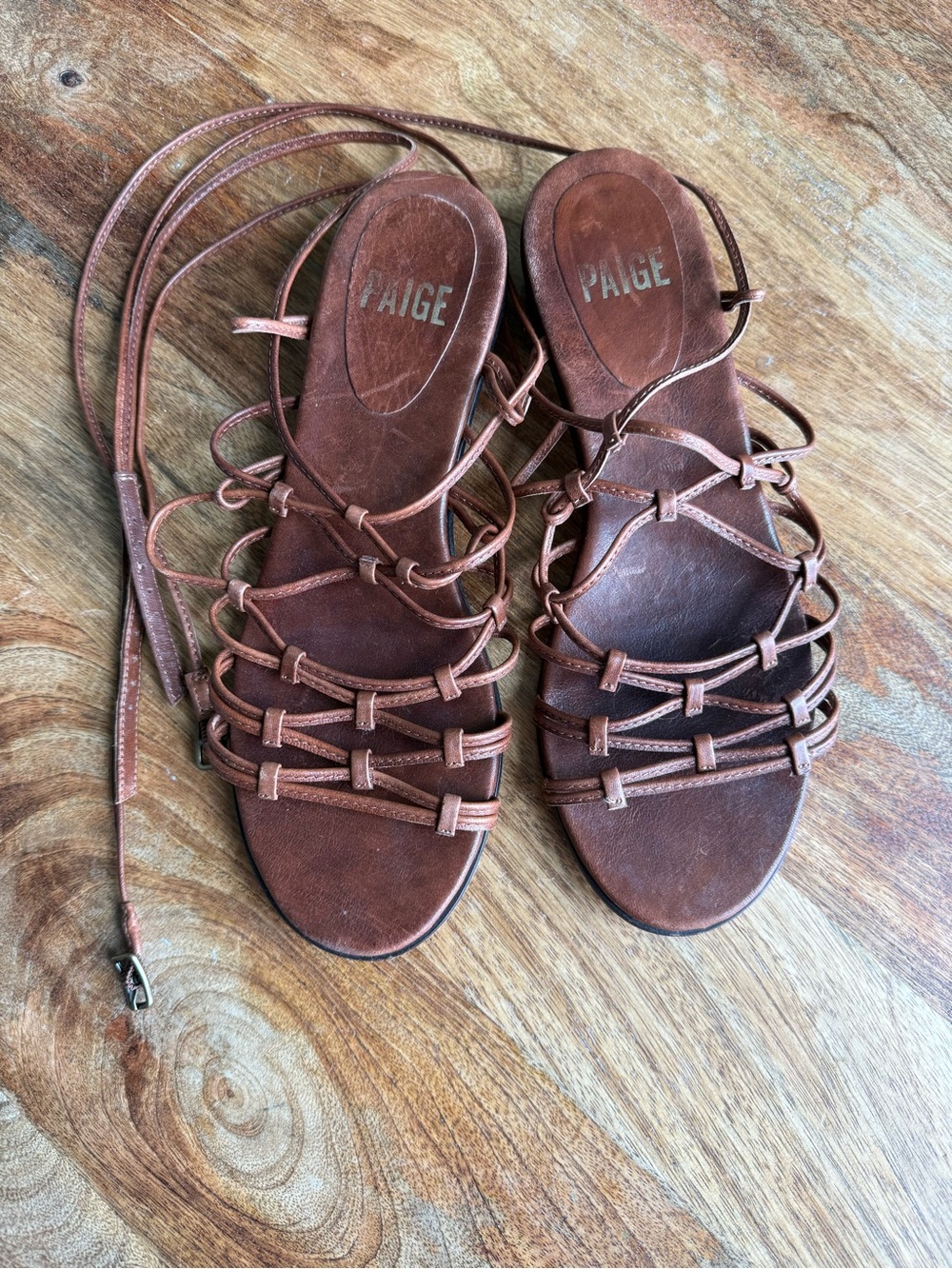 Paige Evan Tan Leather Strappy Tie Up Sandals Size 7.5